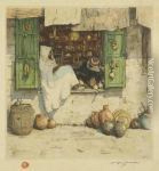 An Oriental Shop Oil Painting - Tavik Frantisek Simon