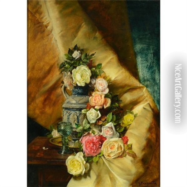 Roses In Stein Oil Painting - Georg Papperitz