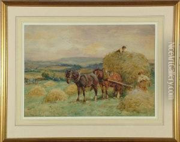 Haymaking In Glaisdale, Yorkshire Oil Painting - John Atkinson