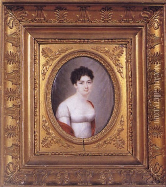 Portrait En Buste D'une Jeune Femme Oil Painting - Charles Antoine Claude Berny d'Ouville