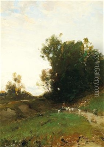 Landscape With Shepherdess Oil Painting - Ludwig Willroider