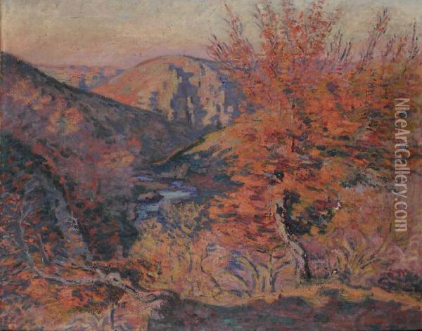 Le Rocher De La Fileuse Le Soir A Crozant Oil Painting - Armand Guillaumin