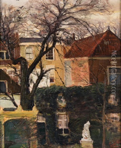 Blick In Einen Hinterhof (gezicht Op De Achterkanten Van Huizen) Oil Painting - Louis Apol