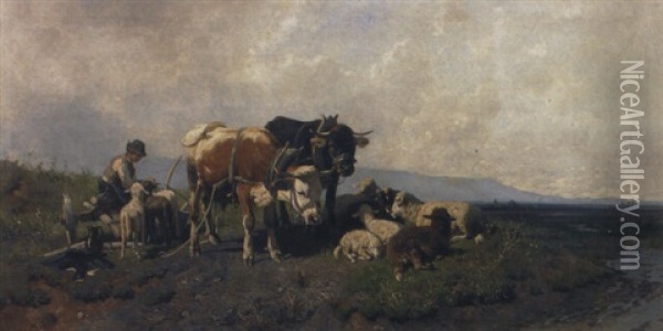 Bauernknabe  Mit Pflug Und Ochsen Bei Der Rast Oil Painting - Christian Friedrich Mali