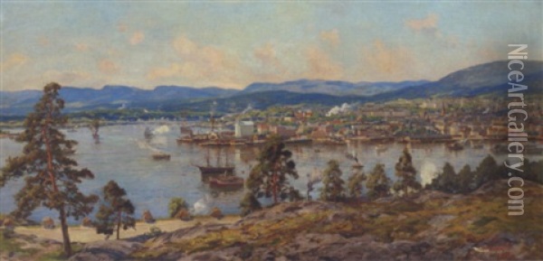 Udsigt Over Oslo Oil Painting - Arne Hjersing