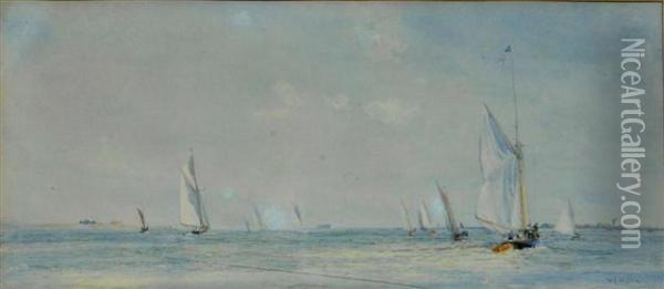 Yachting In Calm Seas Oil Painting - William Lionel Wyllie