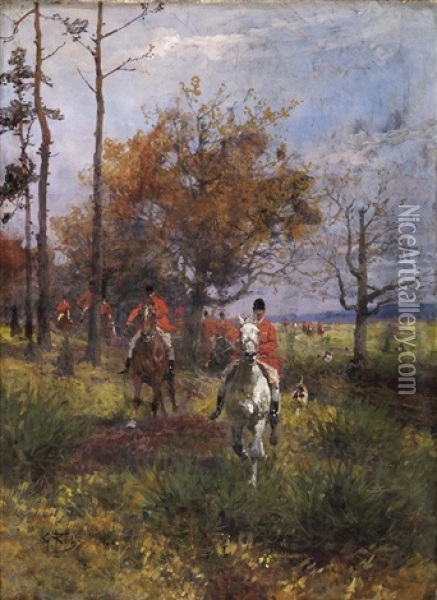 Parfocejagd Im Herbstwald Oil Painting - Georg Koch