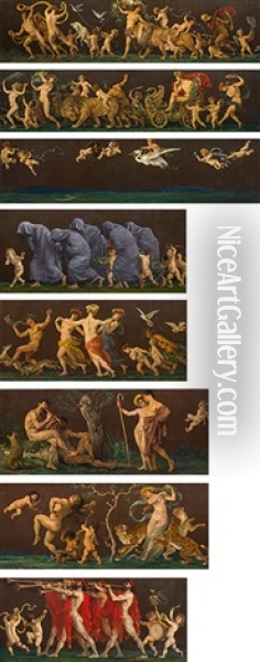 Frieze With The Allegory Of The 2nd Symphony Of Franz Schmidt Oil Painting - Adalbert Franz Seligmann