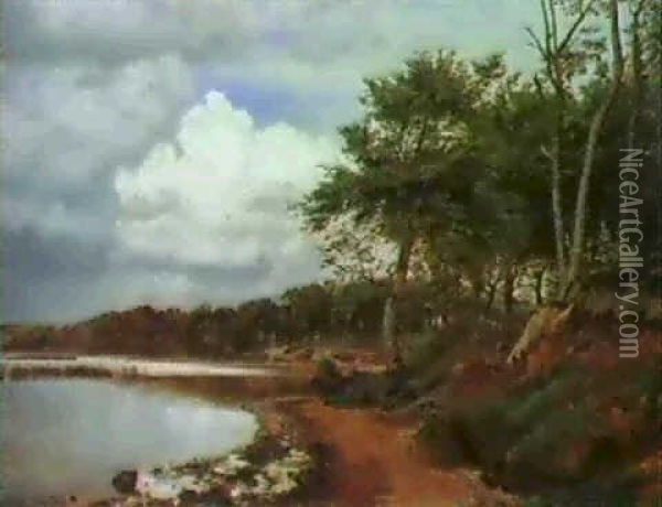 A Woodland Lake Oil Painting - Janus la Cour