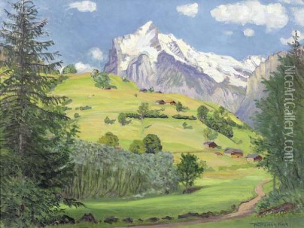 Sommerliche Alpenpartie Mit Wetterhorn Oil Painting - Waldemar Fink