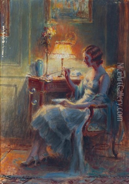 Femme Dans Un Interieur Oil Painting - Delphin Enjolras