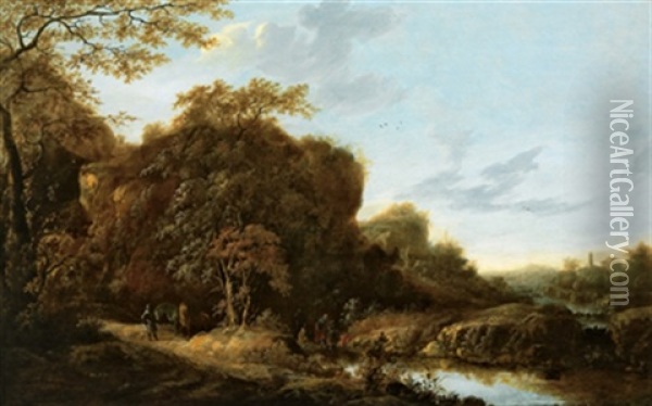 Weite Landschaft Mit Einem Flus Und Der Taufe Des Eunuchen Oil Painting - Cornelis Snellinck