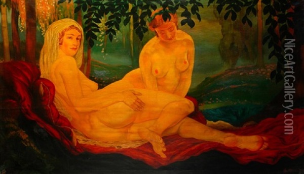 Nudes In The Countryside Oil Painting - Jakub Obrovsky