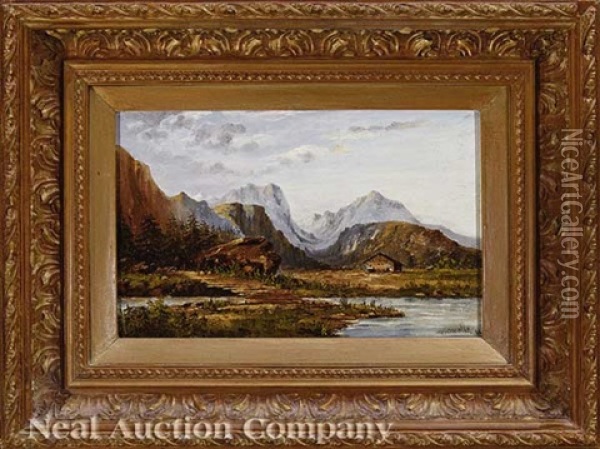 Continental Landscape With Chalet Oil Painting - Alphonse J. Gamotis