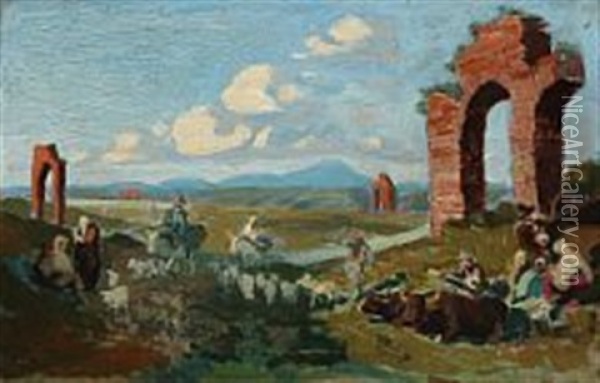 View From The Roman Campagna Oil Painting - Viggo Johansen