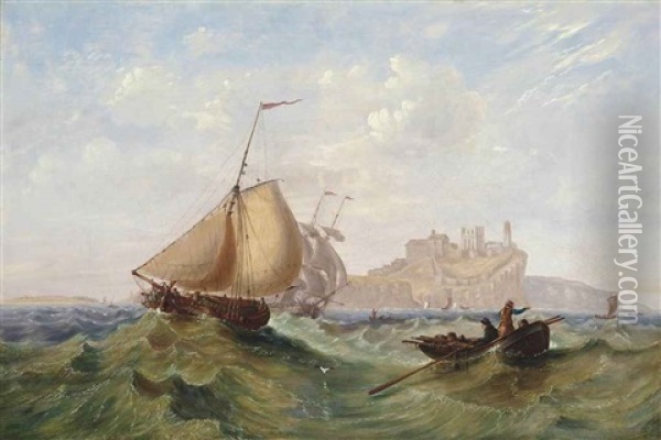 Trading Vessels And Other Shipping In A Heavy Swell Off Tynemouth Oil Painting - John Wilson Carmichael