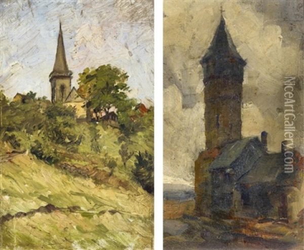 Zwei Studien Aus Dem Frankfurter Raum (2 Works) Oil Painting - Reinhold Werner