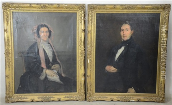 Portraits (pair) Oil Painting - Adolphe Stache