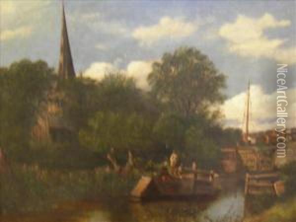 Fishing By The Lock Oil Painting - John Joseph Hughes