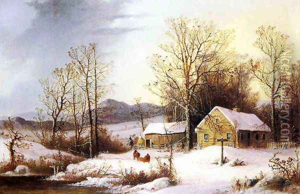 Farmstead in Winter Oil Painting - George Henry Durrie