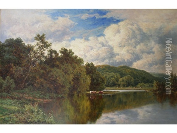 Silent Waters (scene On The Thames?) Oil Painting - Henry H. Parker