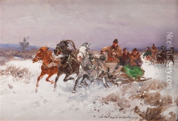 On The Way To Hunting Oil Painting - Czeslaw Wasilewski