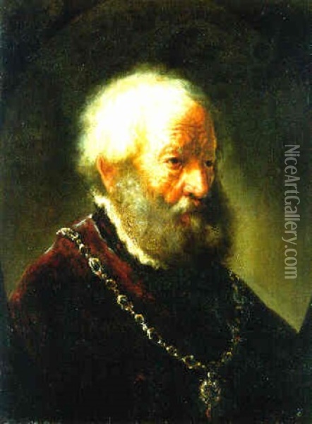 A Bearded Man Wearing A Chain Of Office Oil Painting - Govaert Flinck
