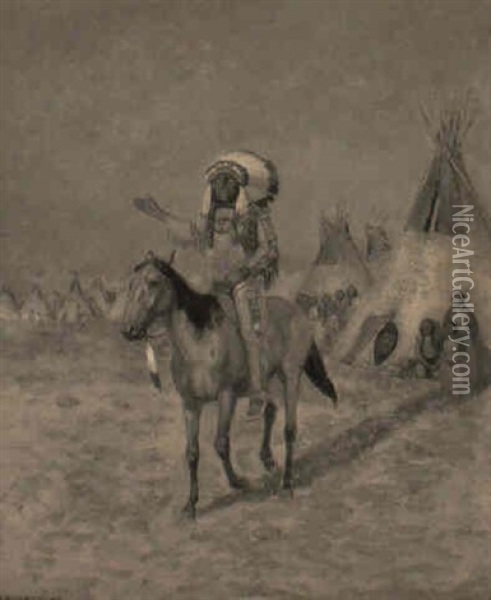 Sitting Bull Haranguing The Sioux Village Oil Painting - Edwin Willard Deming