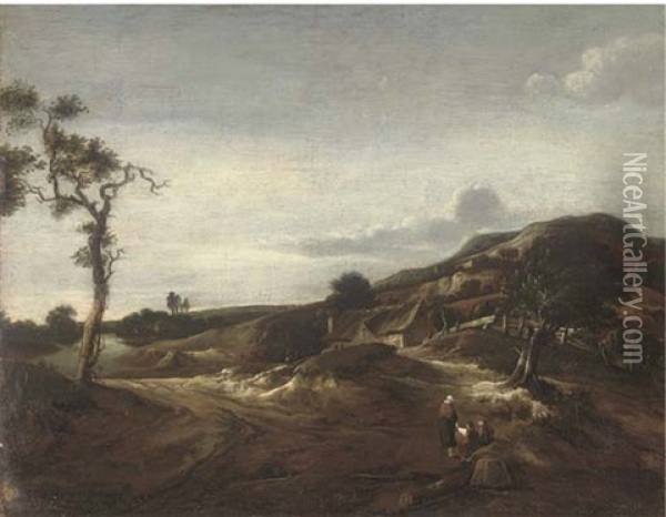 A Dune Landscape With Figures Resting On A Track Oil Painting - Pieter De Molijn