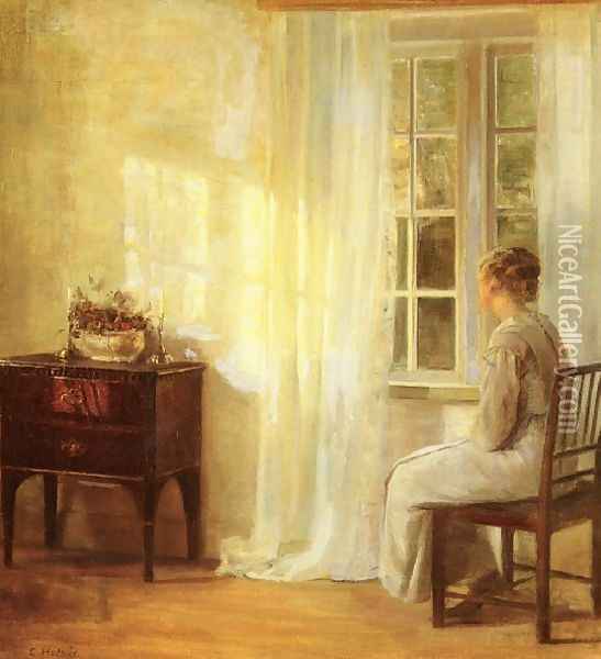 Waiting By The Window Oil Painting - Carl Wilhelm Holsoe