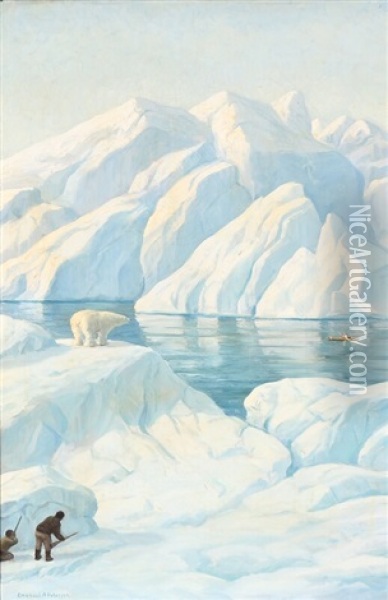 Hunting The Polar Bear Oil Painting - Emanuel A. Petersen