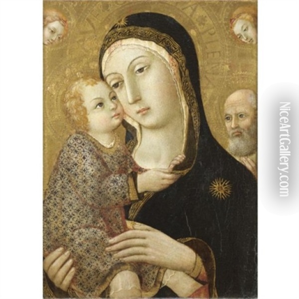 Madonna Col Bambino, San Giuseppe E Due Angeli Oil Painting -  Sano di Pietro