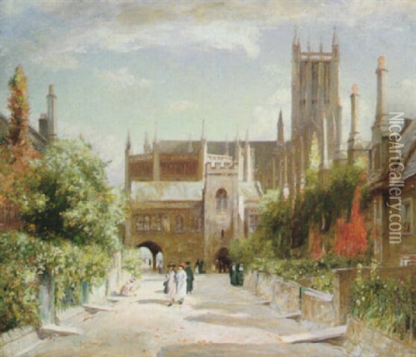 The Vicars Close, Wells Cathedral Oil Painting - Sir David Murray