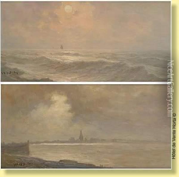 Coucher De Soleil Sur La Mer Du Nord Oil Painting - Albert Isidore Devos