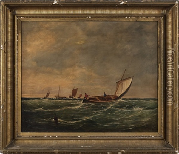 Seascape With Sailboats Oil Painting - Elisha Taylor Baker