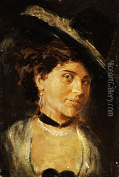 Bildnis Einer Jungen Dame Mit Federhut Oil Painting - Franz Seraph von Lenbach