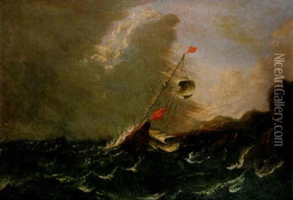 Vaisseau Dans La Tempete Pres D'une Cote Oil Painting - Antonio Maria Marini