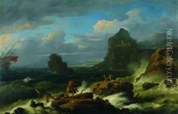 Sturm An Einer Felsenkuste Oil Painting - Pieter Mulier the Younger