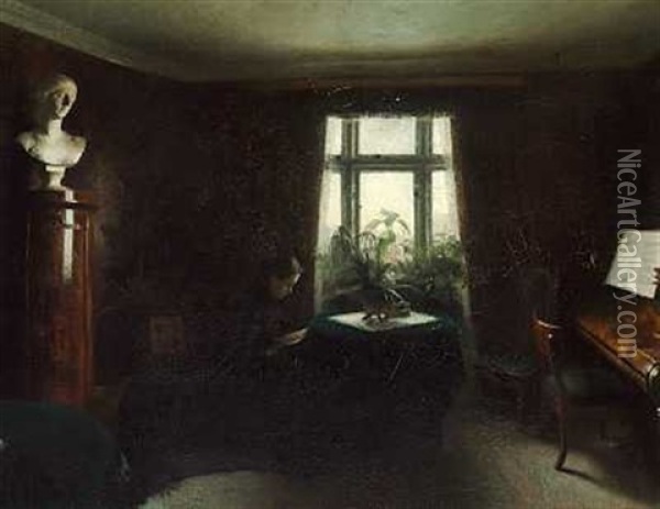 Interior Med En Siddende Kvinde Oil Painting - Carl Vilhelm Holsoe