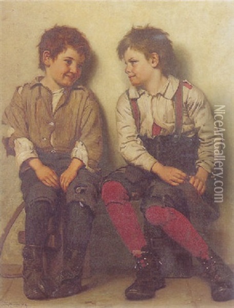 Getting Acquainted Oil Painting - John George Brown