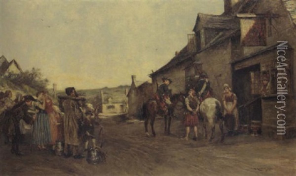 After The 45, A Jacobite Prisoner In An English Village Oil Painting - Charles Martin Hardie