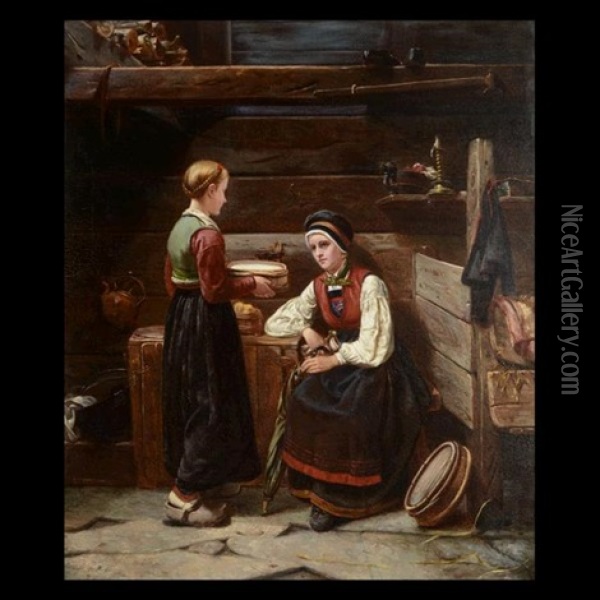 A Norwegian Interior Oil Painting - Augusta Akerlof