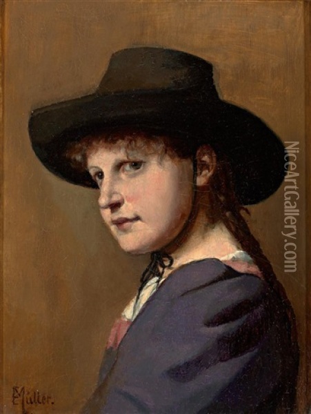 Brustbild Einer Jungen Frau Mit Hut Und Einfacher Tracht Oil Painting - Emma (Edle von Seehof) Mueller