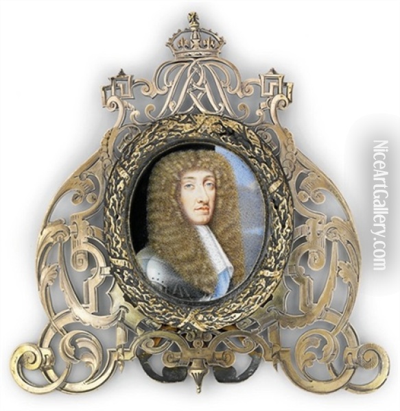 James Ii, In Gilt-studded Armour And Lace Jabot, Wearing A Full-bottomed Curling Wig Oil Painting - Michael Rosse