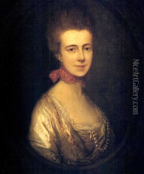 Portrait Of Miss Boone, Wearing A White Dress With Gold Embroidery Oil Painting - Thomas Gainsborough