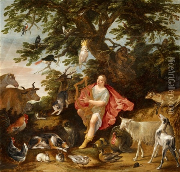 Orpheus Bezaubert Die Tiere Oil Painting - Gillis Claesz De Hondecoeter