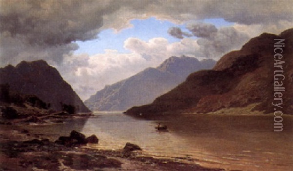 A View Of A Scottish Loch Oil Painting - Jean Francois Xavier Roffiaen