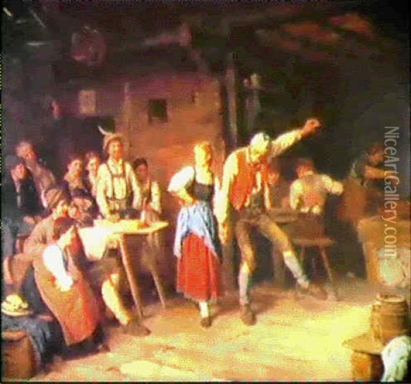 Grossvaters Tanzunterricht Oil Painting - Franz Von Defregger