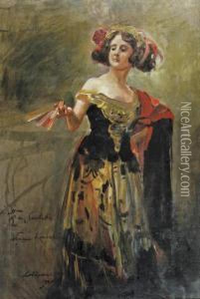 Dama Z Wachlarzem - Rita Sacchetto Oil Painting - Wojciech Von Kossak