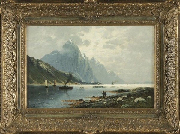 Norwegische Fjordlandschaft Oil Painting - Johann Jungblut